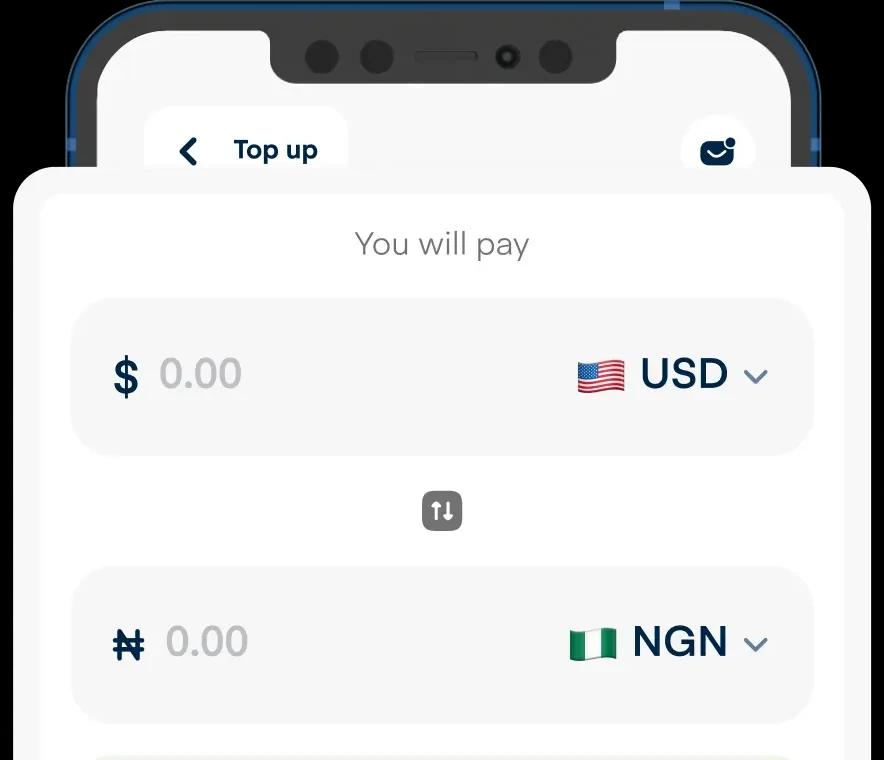 Cardtonic app conversion screen exchanging US dollars for naira